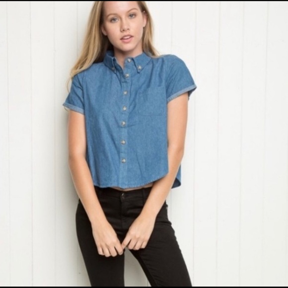 Brandy Melville BM Denim Crop Top Shirt - Picture 2 of 5
